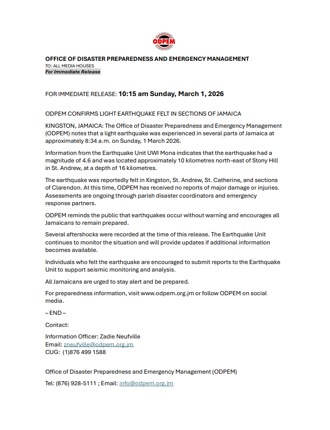 Press Release # March 1 Earthquake V1.2